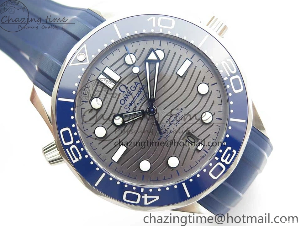 0406 StreetReady 2018 Seamaster Diver 300M VSF 1:1 Best Edition Blue Ceramic Gray Dial on Blue Rubber Strap A8800 V2 (Black Balance Wheel) 7963